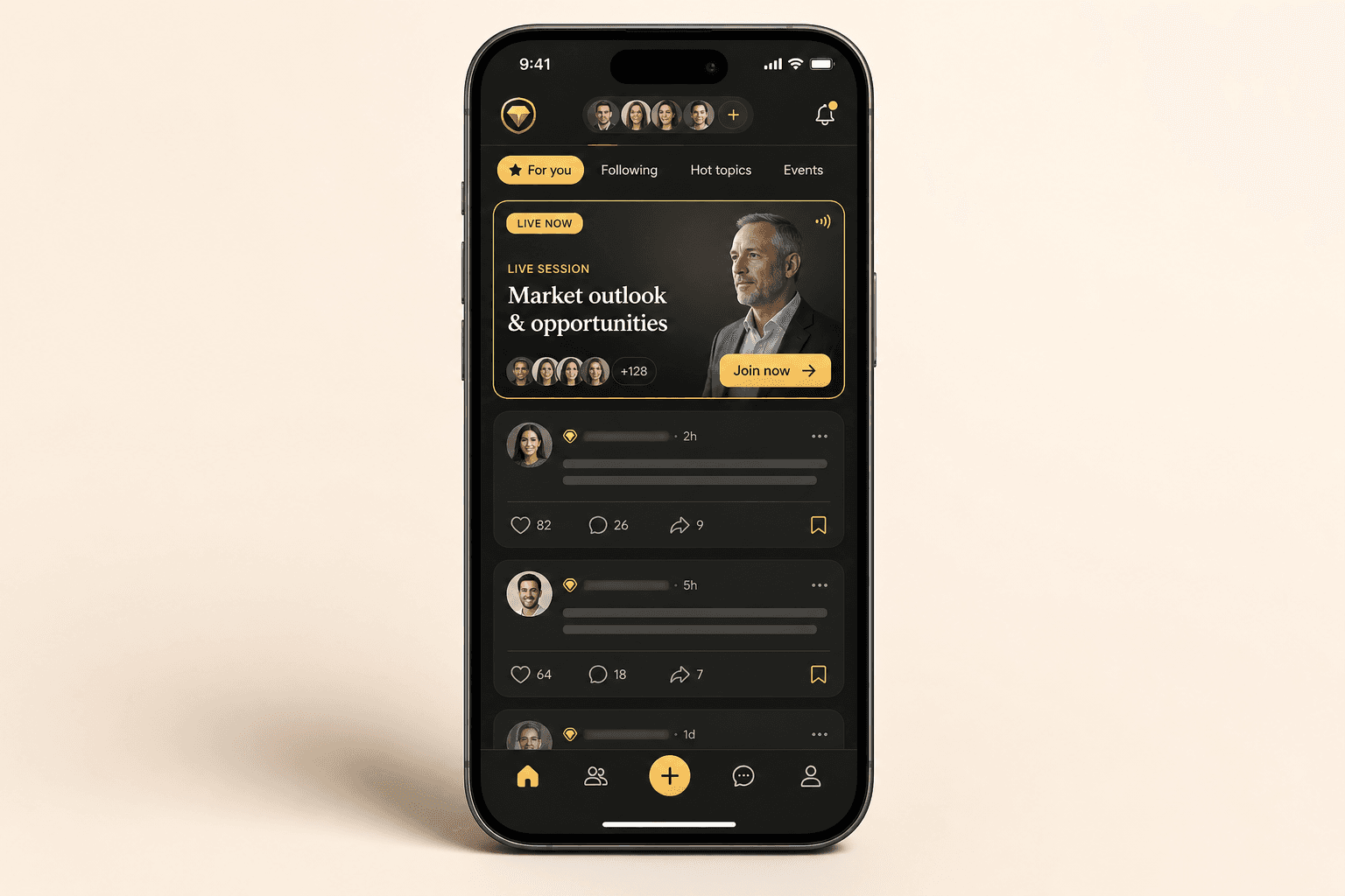 The community feed on mobile